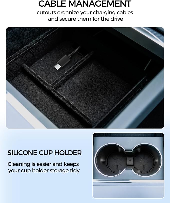 KYX Center Console Organizer Tray for Tesla Model 3 Highland Accessories 2024 Armrest Hidden Drawer Storage Box Cup Holder for Tesla Model 3 Accessories 2024