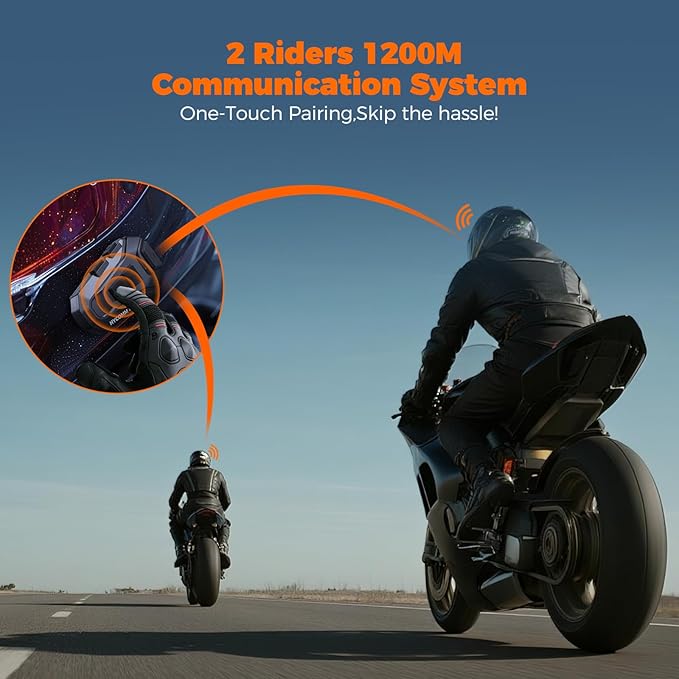 H2 Motorcycle Bluetooth Headset, 2-Way Helmet Intercom with 35H Runtime & Easy Pairing, Noise Cancelling Speakers, IP67 Waterproof, Voice Assistant, FM Radio (1 Pack)