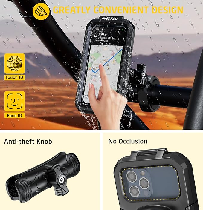 iMESTOU Waterproof ATV Phone Mount with Aluminum 1" Ball Large Clamp Mount Adapter Fits for ATV UTV 1.5''/1.75''/1.85''/2''/2.1'' Handlebars, Suitble for 5.5"-6.8" Smartphones (Size L)
