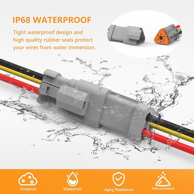 Newdeli Deutsch 3 Pin Connector Kit Waterproof Electrical Connector 16 AWG Male and Female Automotive Wire Connectors for Car Truck Boat, Dt Connector 6 Sets