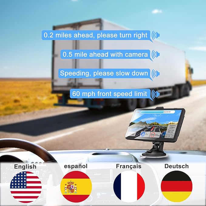 Car GPS Navigation 7 Inch Truck Navigator Latest Maps Touch Screen Vehicle GPS Commercial Trucker Voice Navigation Speeding Warning Free Lifetime Update of Maps
