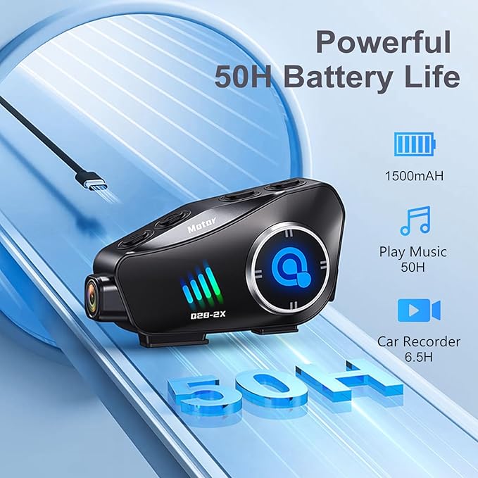 Motorcycle Helmet Bluetooth Headset, Wireless Camera Recorder with 1080P, 120°Wide Angle，HD Video/Photo, Body 360°Adjustment, Bluetooth 5.3, Smart Noise Reduction, IP66, 32GB TF Card