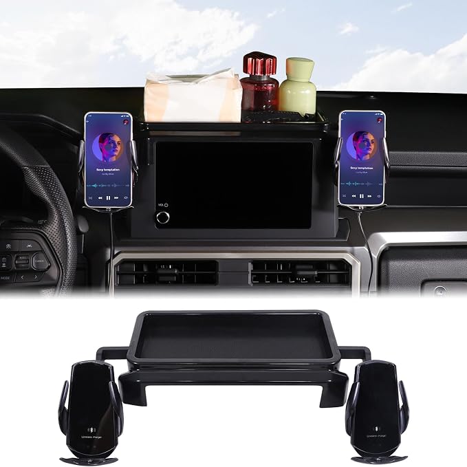 Car Center Console Dash Storage Tray With Phone Mount Compatible with Toyota Tacoma 2026 2025 2024, Dashboard Organizer Tray Mobile Phone Holder Storage Box Insert Accessories, Only Fit 8-inch Screen