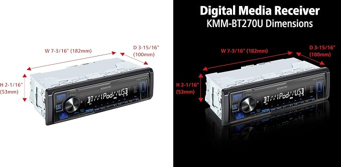 KENWOOD KMM-BT270U Bluetooth Digital Media Car Stereo Receiver with USB Port – AM/FM Radio, MP3 Player, High Contrast LCD, Detachable Face Plate, Single DIN, 13-Band EQ