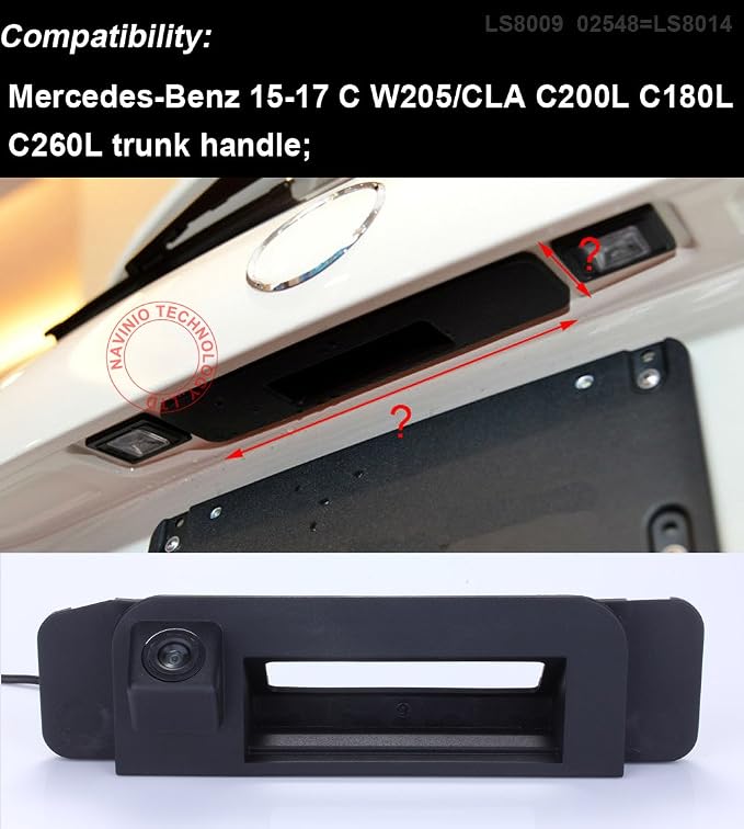 Car Reversing System Parking Assistance -Waterproof Trunk Handle Reversing Camera, for Mercedes-Benz 15-17 C W205/CLA C200L C180L C260L/B200/GLA200/E300L/200L/260/200 Sports Version
