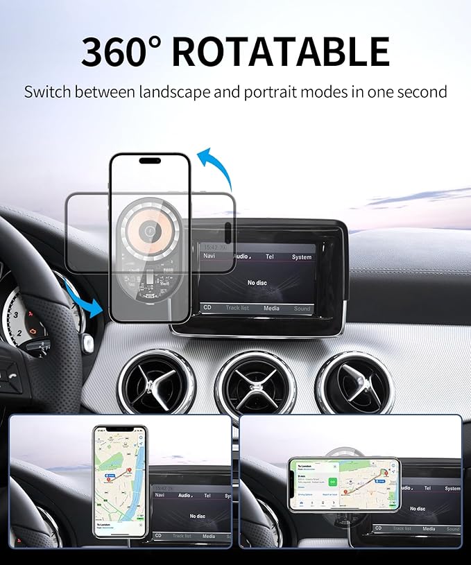 Wireless Charging Car Phone Holder for Mercedes Benz GLA-Class 2015 / CLA-Class 2015, 5.8" Screen Fixed Clip, 360° Rotation Car Phone Mount Compatible with MagSafe