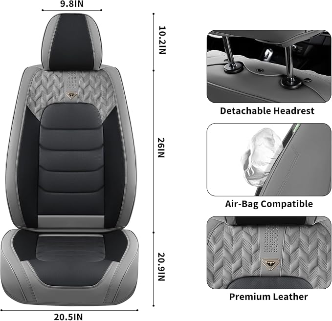 FLORICH Car Seat Covers, Leather Seat Covers, Front Seat Covers 2PCS,Waterproof Car Seat Protector, Auto Driver Seat Covers Accessories Fit for Most SUV Trucks(Gray&Black, Front Pair)