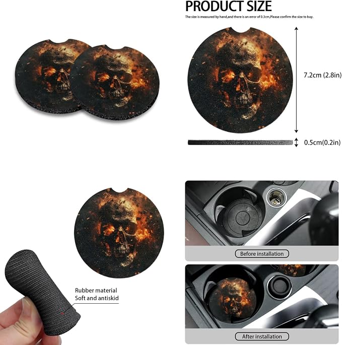 Howilath Flame Skeleton Car Seat Cover Set of 10 with Front Seat Cover Split/Keychain/Seatbelt Pads/Steering Wheel Cover/Armrest Cushion/Coasters Auto Accessories
