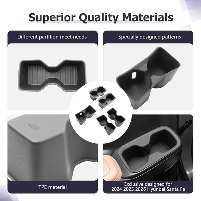 LUWU 2025 2026 Santa Fe Cup Holder Insert for Santa Fe 2024 2025 2026 Accessories Premium TPE Material Cup Holder Easy Install & Clean, 5-Pack (Door Side & Rear Third Row & Center Console)
