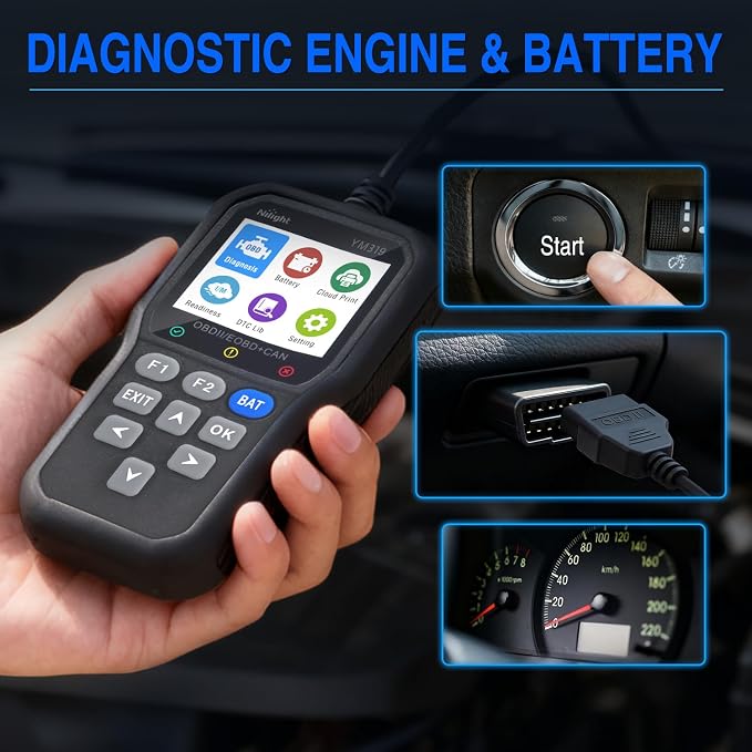 Nilight YM319 Professional OBD2 Scanner Car Diagnostic Tool - 2.4” IPS Full-View Color Screen Code Reader - Live Data Graphing, Battery Test for All 1996 & Newer Cars