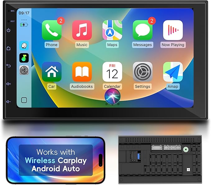 Haudio 7" Double Din Car Stereo with Wireless Apple CarPlay & Android Auto, Touchscreen Car Radio with Bluetooth 4.1, Mirror Link, GPS Navigation, WiFi, Voice Control, 2+32GB, FM Radio - No Camera
