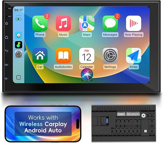 Haudio 7" Double Din Car Stereo with Wireless Apple CarPlay & Android Auto, Touchscreen Car Radio with Bluetooth 4.1, Mirror Link, GPS Navigation, WiFi, Voice Control, 2+32GB, FM Radio - No Camera
