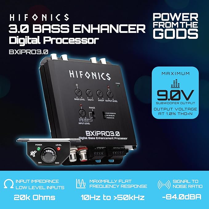 Hifonics BXIPRO3.0 Bass Enhancer, Digital Processor with Dash Mount Remote Control, Integration with Any Vehicle for Upgraded Subwoofer System, Black