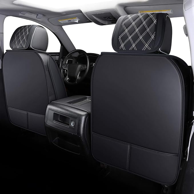 Aierxuan Seat Covers for Cars Pickup 2007-2026 GMC Sierra Chevy Chevrolet Silverado 1500 2500HD 3500HD Trail Boss Z71 Crew Double Extended Cab Waterproof Leather (Full Set, Black-White)