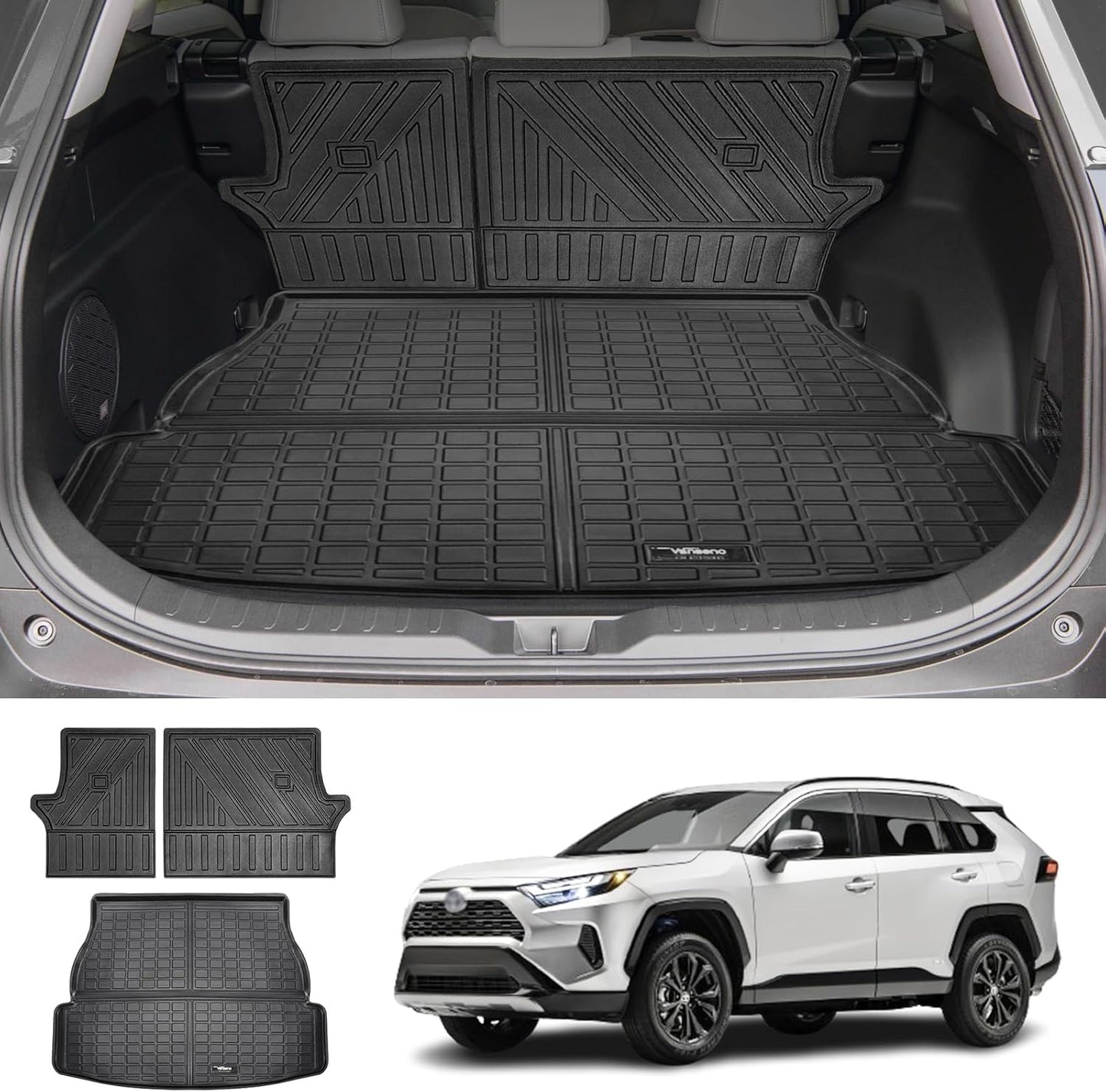Vanseno Compatible for 2019-2024 2025 Toyota Rav4 Cargo Mat Rear Trunk Mat Cargo Liner Backrest Mats TPE All Weather Protector for 2019-2024 2025 Toyota RAV4 Accessories (Backrest Mats+Trunk Mat)