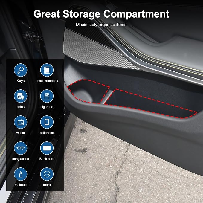 Car Front Door Storage Organizer for BMW X5 G05 2019-2025, Flexible TPE Material Waterproof & Scratch-Free Design, X5 Door Organizer with Anti-Slip Phone Holder, Eco-Friendly & Noise Reduction (Black)