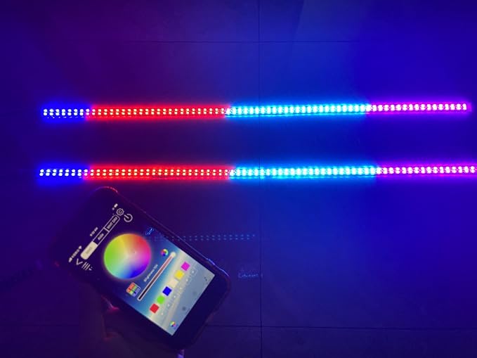 Bluetooth APP Remote 2PCS 1FT 30CM 12" Doubel Row RGB Dream Color Chasing Light Strips for Car Truck Vehicle Off-Road Lighting (2PCS 6.5FT Double Row Light Strips)