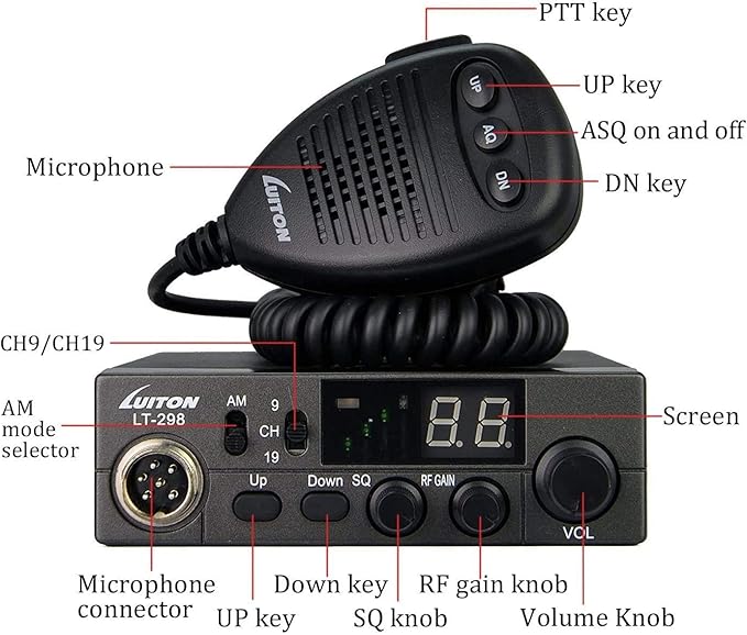 LUITON 40-Channel CB Radio LT-298 Compact Design with External Speaker Jack, Large Easy to Read LED Display Compatible with 12-24V Voltage