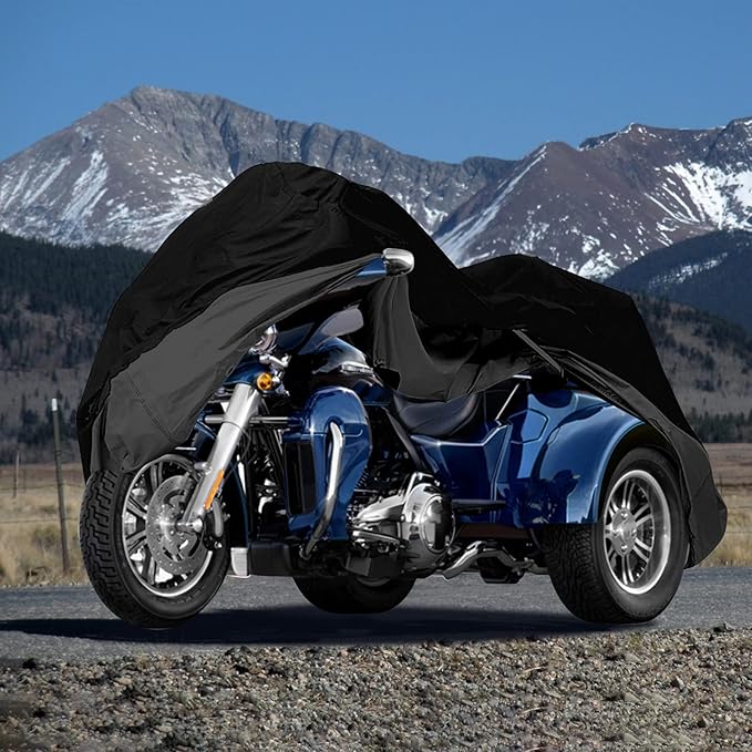 Waterproof Trike Cover Replace for Harley-Davidson and Honda Trike, 420D Oxford Cloth Heavy Duty Trike Cover with Reflective Strips for Snow Rain Dust Hail Protection