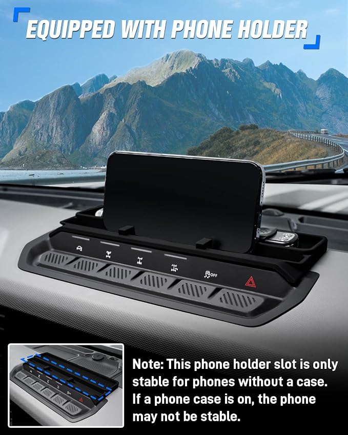 ROADER Bronco Center Console Organizer Compatible with 2021-2025 New Ford Bronco Interior Accessories, Dashboard Behind Screen Storage Tray with Phone Holder Dash Organizer-Black