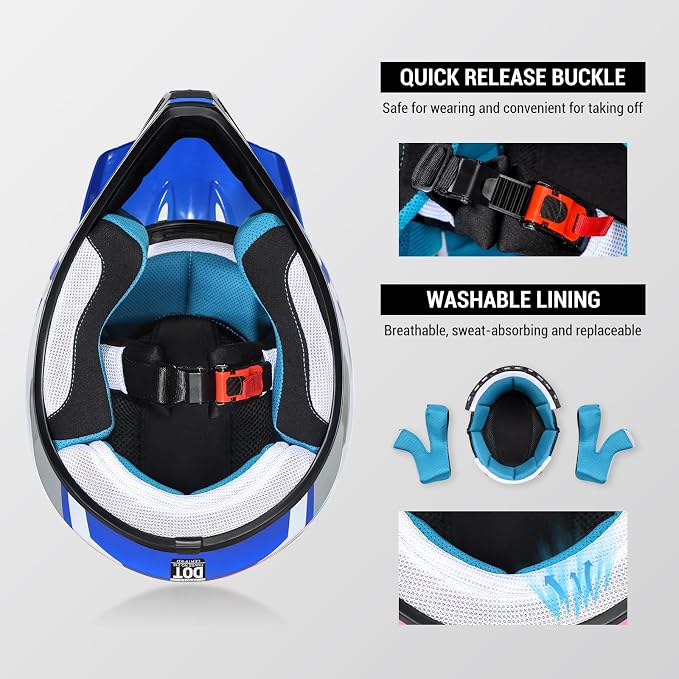 Youth Dirt Bike Helmet DOT Approved, Kids Motocross Full Face Helmet with Adjustable Goggles Riding Gloves & Storage Bag, Off-Road Sport Gear Set for Boys Girls ATV UTV