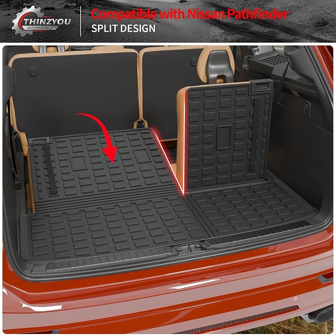 Cargo Mat Compatible with 2022-2025 2026 Nissan Pathfinder Trunk Mat Cargo Liner TPE All Weather Trunk Liner 2024 Pathfinder Accessories (Trunk Mat with Backrest Mat)