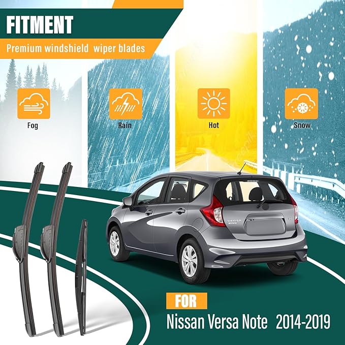 Windshield Wiper Blades Replacement for Nissan Versa Note 2014 2015 2016 2017 2018 2019,Original Equipment Replacement Front Rear Wiper Blade Set - 28" 12" 12" (Set of 3)