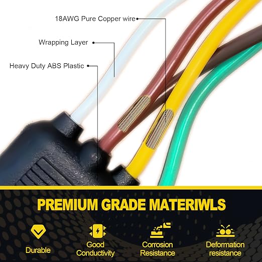 26FT Trailer Wiring Harness Kit, 4 Pin 5 Wire Trailer Wiring Harness, Boat Trailer Wiring Harness, 5 Wire 4 Pin Flat Trailer Connector, for Connection of Tail Lights, Brake Lights and Turn Signals