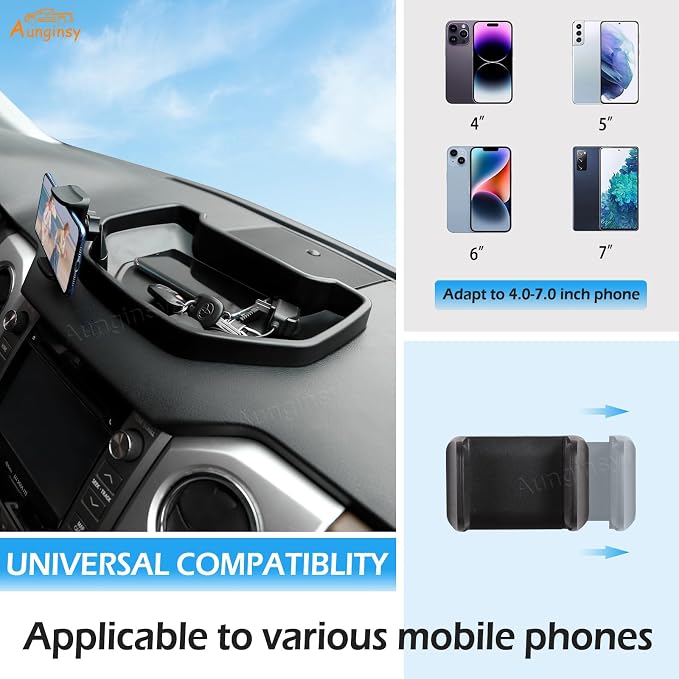 Aunginsy Center Console Dashboard Storage Tray with Phone Holder Compatible with Toyota Tundra 2007-2021, Instrument Multi-Functional Mobile Phone Mount Storage Box Organizer Tray Insert Accessories