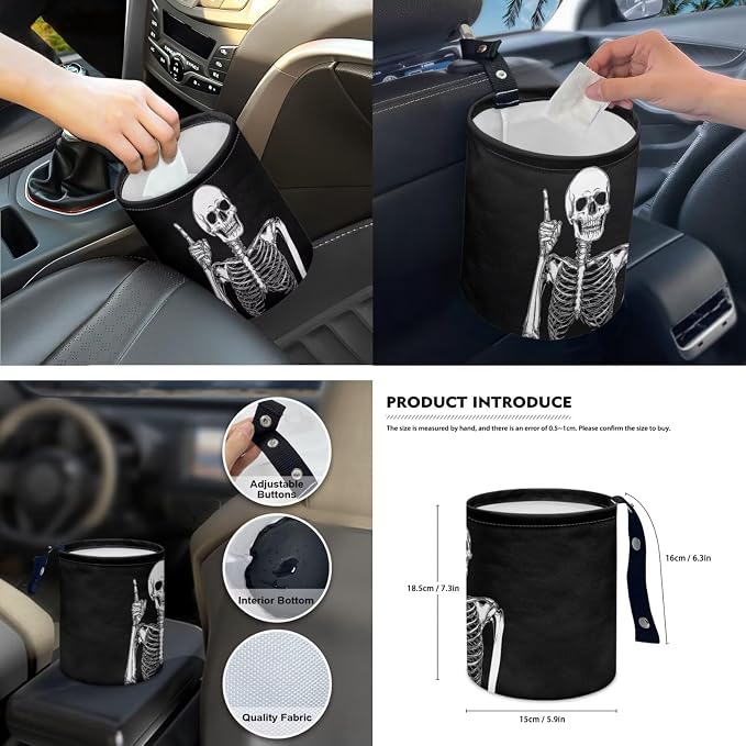 Finger Skull 15 PCS Car Seat Cover Full Set with Steering Wheel Cover Seat Belt Strap Pads Cup Coasters Trash Bag Rearview Mirror Cover Keychain Auto Interior Decor
