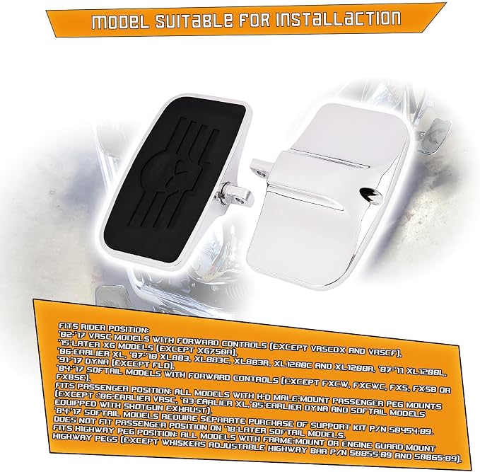 Kinglemc Rear Passenger Footpeg Passenger Peg Floorboard for Harley Dyna Electra Glide Road Electra RoadKing Fatboy Sportster 883 1200 Sportsters Dynas Softails V-Rod (Skull 7.9 * 4.5", Silver)