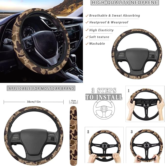 KEIAHUAN Duck Camo Hunting 11 Piece Car Seat Covers Full Set for Men Steering Wheel Cover Car Coasters Handbrake and Gear Shift Knob Cover/Headrest Cover for Sedan Truck Van