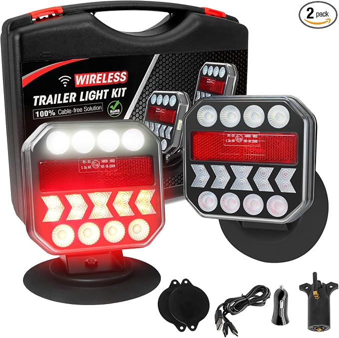 NeaLia Wireless Trailer Lights 110° Rotatable, Magnetic LED Tail Light for Towing Truck, Rechargeable Tow Light for Boat RV Camper Caravan Car Turn Signal Kit Brake Reverse Stop, IP67 Waterproof