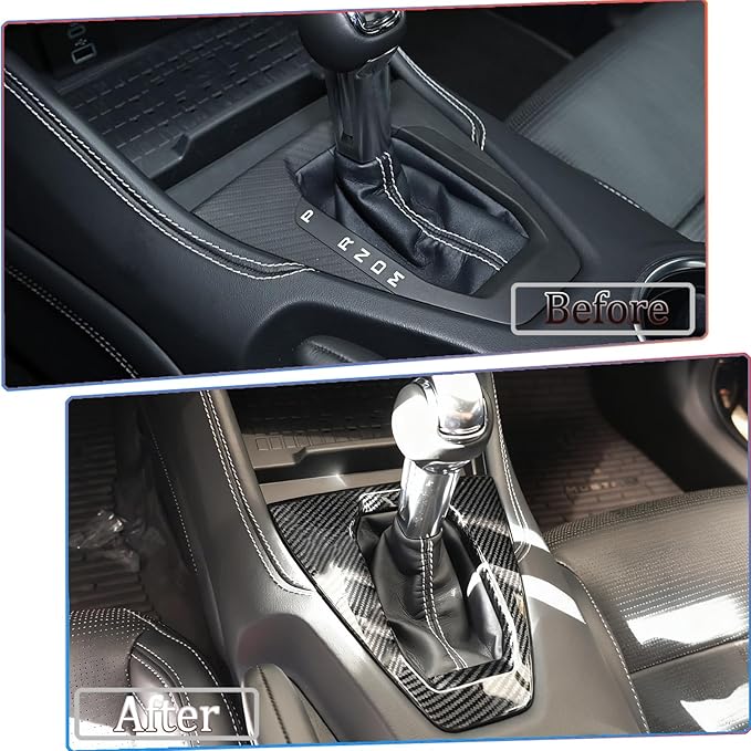 MUXEE Console Gear Shifter Panel Cover,for Ford Mustang 2024 2025 2026 - ABS Carbon Fiber Sport Style Console Gear Shifter Panel Cover Accessories(for Manual Gear Model)