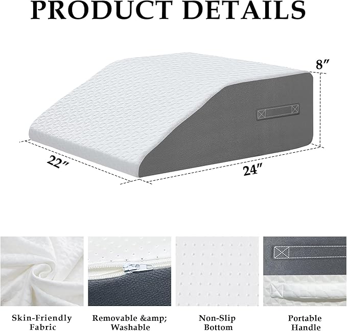8" Leg Elevation Pillows Memory Foam Leg Support Bed Wedge Pillow Leg Elevated for Sleeping, Leg Pillows Good for Back& Knee& Hip& Ankles
