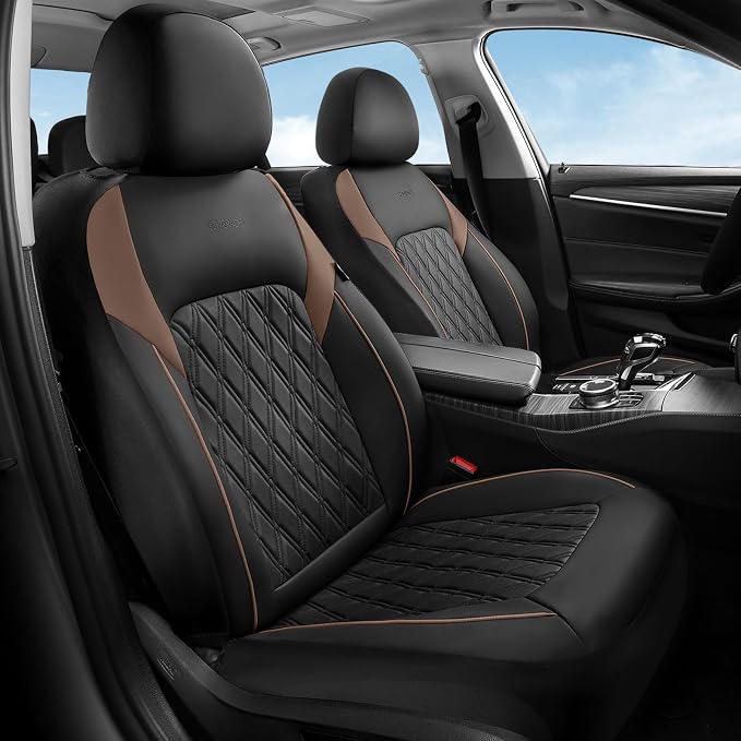 Coverado Seat Covers, Car Seat Covers Front Seats, Automotive Seat Covers, Waterproof Leather Car Seat Covers, Car Seat Cushion, Driver Seat Covers Car Seat Protector Fit Most Cars Truck, Black&Coffee