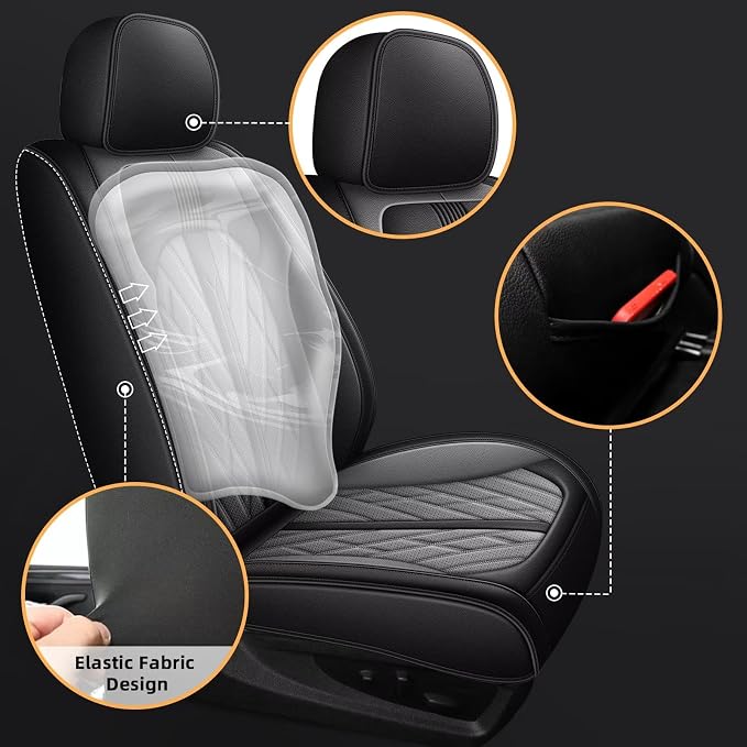 TTX LIGHTING 2 Front Seat Covers Fit for Ford F150 2009-2025 2026 and F250 F350 F450 2017-2025 2026 Front Seat Covers Waterproof Leather Seat Protector for Trucks (2 PCS Front,Black&Grey)