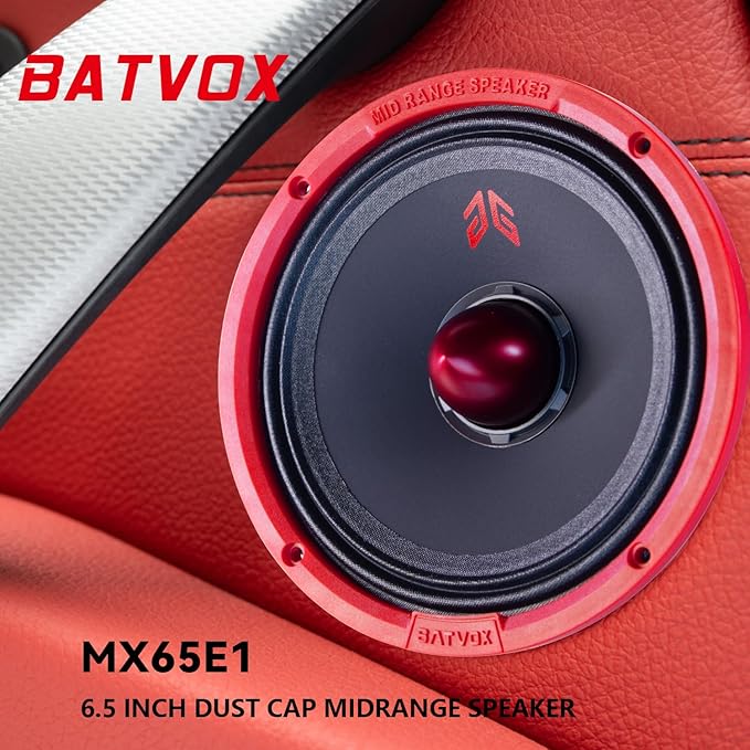 MX65E1 Loudspeaker 6.5 Inch Midrange 400 Watts 6 Ohms Red Bullet, Premium Quality Audio Door Speakers for Car or Truck Stereo Sound System, Red (2 Speakers)
