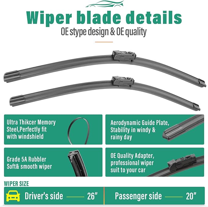 26" 20" 14" Windshield Wiper Blades Replacement for Subaru Ascent 2019 2020 2021 2022 2023 2024 2025 2026 Premium All Weather Front Rear Wipers Set - OEM Quality (Pack of 3)