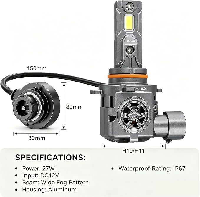 Termitor H11/H9 & 9005/HB3 Light Bulbs Combo, 110,000LM Brightness, 1:1 Mini Size 6500K Cool White IP68 Waterproof Automotive Replacement Combo 9005 H11 Fog Lights, Quick Installation, Pack of 4