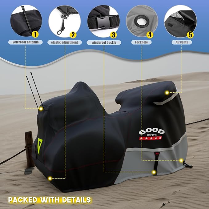 Rosefray Trike Cover,Motorcycle Cover Heavy Duty 600D Waterproof for Trike Models, Tri Glide, and CVO Version, Goldwing, Chidftain, Challenger, Elite Storage, Gray