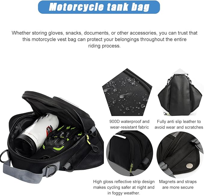 Motorcycle Tank Bag for Suzuki Gsxr 600 750 2006-2016, Magnetic Petrol Tank Bag with Waterproof Touch Screen Phone Pouch, Oxford Cloth Motorcbike Gas Oil Pouch