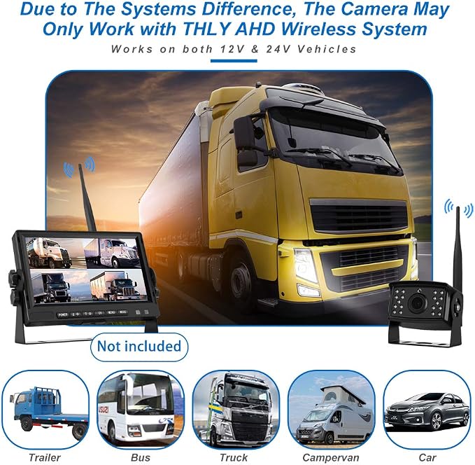 Wireless Backup Camera Add-on for AHD Wireless DVR System, 12v-24v Waterproof Night Vision Extra Reversing Camera for Digital Wireless Backup System, Transmission Distance up to 500M for Truck Bus