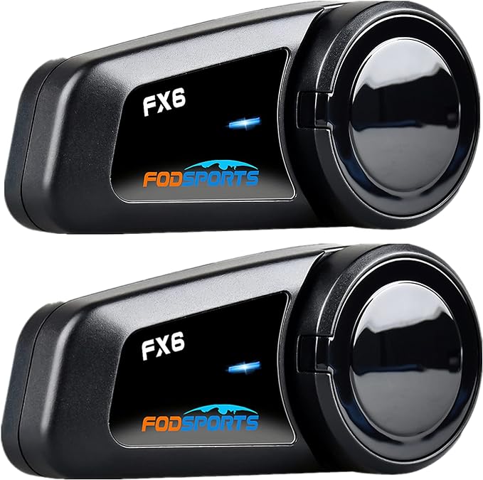 Fodsports FX6 Motorcycle Bluetooth Headset 2 Pack, 6 Riders Group Motorcycle Intercom Bluetooth, 1000M Motorbike Helmet Communication Systems/Voice Command/Universal Pairing/FM Radio