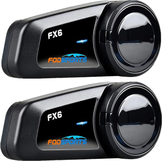 Fodsports FX6 Motorcycle Bluetooth Headset 2 Pack, 6 Riders Group Motorcycle Intercom Bluetooth, 1000M Motorbike Helmet Communication Systems/Voice Command/Universal Pairing/FM Radio