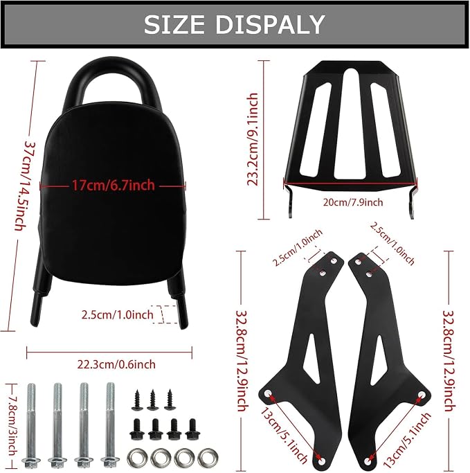 Motorcycle Backrest Sissy Bar with Luggage Rack - PSLER Passenger Backrest with Shelf Carrier for Star XVS950 Bolt XV950 R-spec 13-23