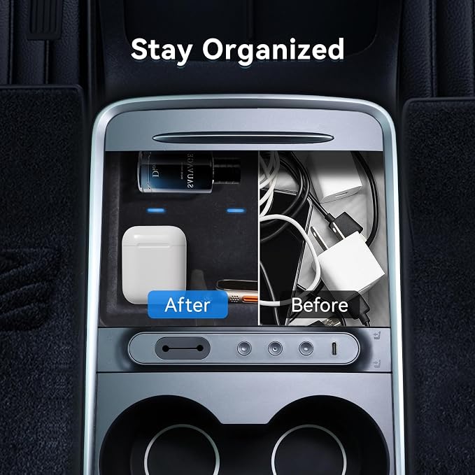 Vogue Furniture Direct Tesla Model 3/Y Center Console Organizer Tray with Wireless Charging Function Compatible for Apple Watch and AirPods