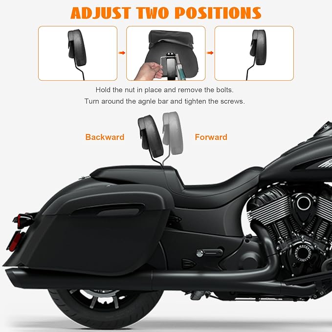 Plug-In Driver Rider Backrest for Indian Adjustable Motorcycle Front Back Rest Pad Mounting Kit Fit Chief Chieftain Roadmaster Springfield 2014-2025 (Not for Indian Chieftain PowerPlus)