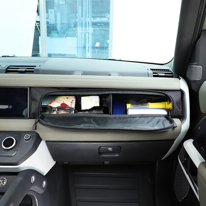PIUGILH Dashboard Glove Storage Bag Compatible with Land Rover Defender 90 110 130 2020-2026 Accessories, Center Console Front Passenger Dash Board Storage Bag Organizer, 1Pcs (Black)