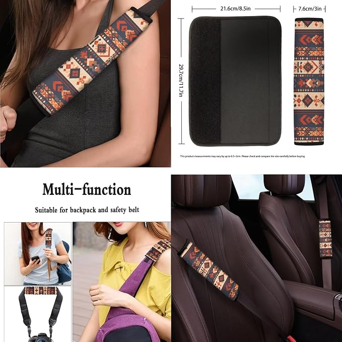 13 Pack Tribal Rhombus Auto Seat Protector Full Set, Ethnic Stripe Steering Wheel Cover Headrest Cover, Aztec Indian Car Cup Mats Interior Accessories Decor